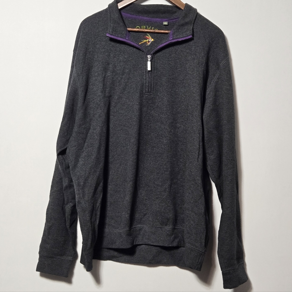 Mens Orvis Quarter Zip Men’s Sweatshirt Dark Gray Cotton XL